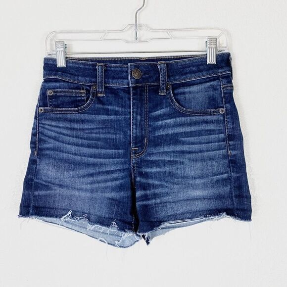 American Eagle Dark Wash Hi Rise Shortie Denim Shorts - Picture 1 of 5